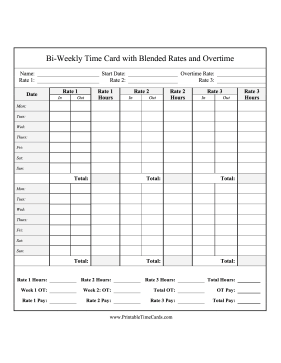 Bi-Weekly Time Card 3 Blended Rates Overtime