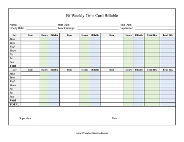 Bi-Weekly Time Card Billable