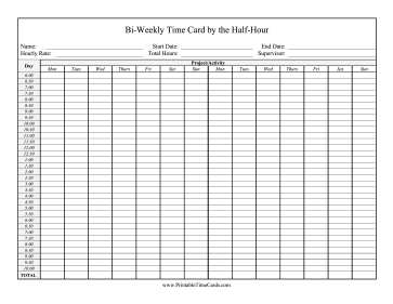 Bi-Weekly Time Card By Half-Hour