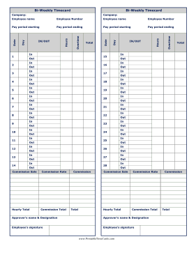 Bi-Weekly Time Card Commissions