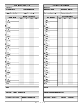 Bi-Weekly Time Card Hourly Breakdown