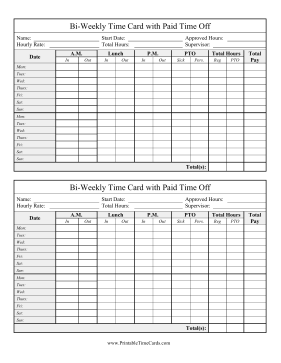 Bi-Weekly Time Card PTO