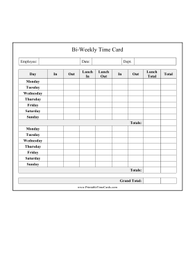 Bi-Weekly Time Card With Lunch