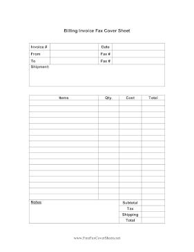 Billing Invoice Fax fax cover sheet