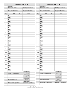 Biweekly Time Card with AM PM