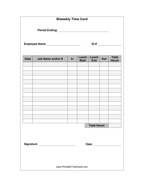 Biweekly Time Card with Lunch