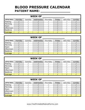 Blood Pressure Calendar