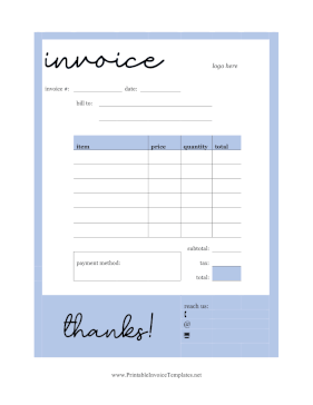 Blue Border Blank Invoice Template Template