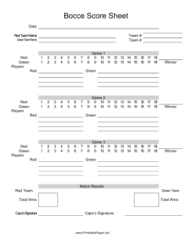 Printable Bocce Score Sheet