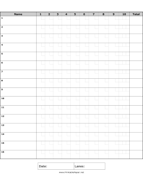 Printable Bowling Score Sheet