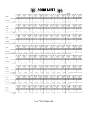 Printable Bowling Score Sheet