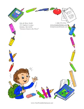 Boy Student School Supplies stationery design