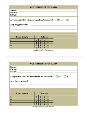 Business Customer Survey Card