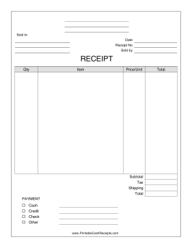 Business Receipt With Payment Type