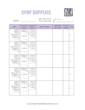 CPAP Supplies Log