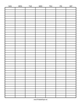 Printable Calendar - 1 Week by 40 Rows