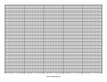 Printable Calendar - 5 Years by Months - 100 Divisions with Index Lines - Landscape