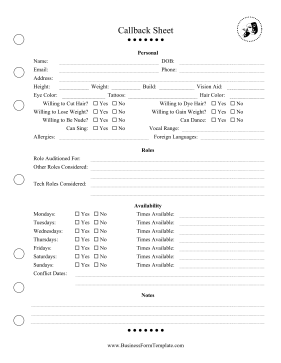 Callback Sheet