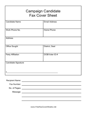 Campaign Candidate Fax Cover fax cover sheet