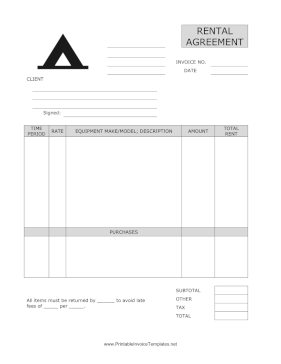 Camping Supplies Rental Agreement Template