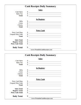 Cash Receipt Daily Summary