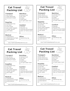 Cat Travel Packing List