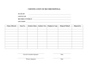 Certification of Record Disposal