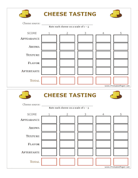 Printable Cheese Tasting Score Card