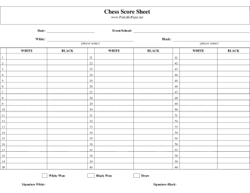 Printable Chess Score Sheet