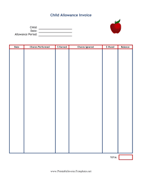 Child Allowance Invoice Template