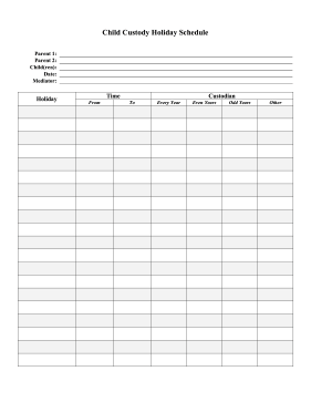 Child Custody Holiday Schedule Worksheet