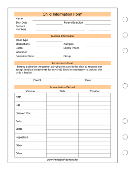 Child Information Form - Left