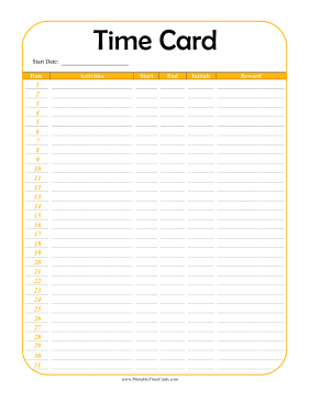 Child Monthly Time Card