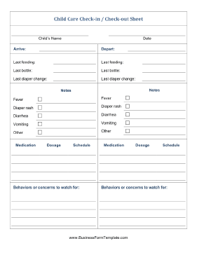 Childcare Check-In Sheet