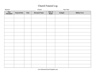 Church Funeral Log