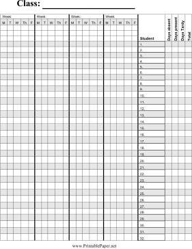 Printable Class Attendance Paper (with space for names)