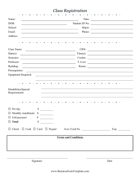 Class Registration Form