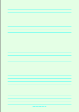 Printable Lined Paper - Light Green - Medium Cyan Lines - A4