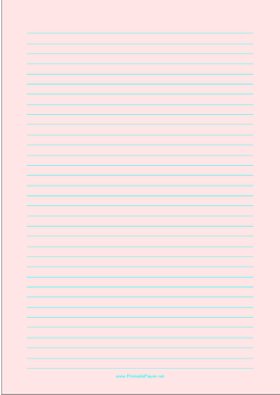 Printable Lined Paper - Light Red - Medium Cyan Lines - A4