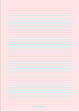 Printable Lined Paper - Light Red - Narrow Cyan Lines - A4