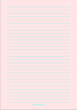 Printable Lined Paper - Light Red - Wide Cyan Lines - A4