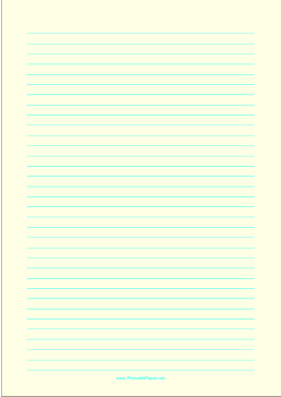 Printable Lined Paper - Light Yellow - Medium Cyan Lines - A4