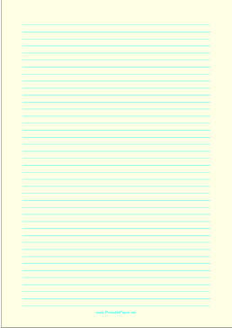 Printable Lined Paper - Light Yellow - Narrow Cyan Lines - A4