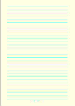 Printable Lined Paper - Light Yellow - Wide Cyan Lines - A4