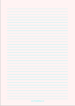 Printable Lined Paper - Pale Red - Medium Cyan Lines - A4