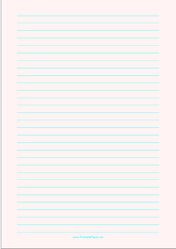 Printable Lined Paper - Pale Red - Wide Cyan Lines - A4