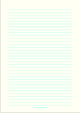 Printable Lined Paper - Pale Yellow - Medium Cyan Lines - A4