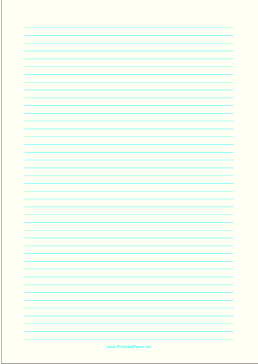 Printable Lined Paper - Pale Yellow - Narrow Cyan Lines - A4