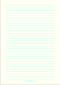 Printable Lined Paper - Pale Yellow - Wide Cyan Lines - A4