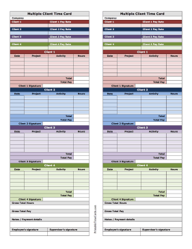 Colorful Multiple Client Time Card